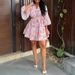 High Waist Lace Up Loose Holiday Mini Dress Elegant Flared Sleeve Pleated A-line Dress Casual V-neck Print Women's Summer Dress_ecoleips.com