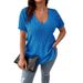 Spring And Summer Solid Color Plus Size Women's Elegant Top V-Neck Pit Strip Short Sleeve Pullover T-Shirt_ecoleips.com