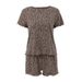 Women's Leopard Print Two Piece Pajamas European American Style Summer Leisure Home Clothes round Neck Short Sleeved Set_ecoleips.com