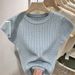 Women's Short Sleeve Knitted Top round Neck Hollowed out Lightweight Base Layer Design Solid Color Spring Summer 2026 New Style Short Length_ecoleips.com
