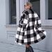 Women's Lapel Long-sleeved Buckle-free Plaid Long Loose Casual Coat Coat_ecoleips.com