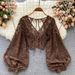 Slimming Short Crochet Lace Top for Women Backless Lace up Korean Fashion Chic And Versatile New Autumn Style See through_ecoleips.com