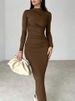 Women Elegant Solid Black Bodycon Maxi Dress Long Sleeve Lady O-neck Evening Party Vestidos Robe_ecoleips.com