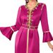 Rose Red Hand-Sewn Diamond Dress With Ruffled Cuffs And A Belt For Women's Wear_ecoleips.com