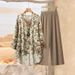 Women's Three Quarter Sleeve Printed Jacket And Shirt Set Round Neck Spring Autumn Fashion Cross Border E-commerce Style For Europe And America_ecoleips.com