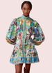 Women's Clothing Printed Fashion Puff Sleeve Multi Button Lotus Leaf Hem Dress_ecoleips.com
