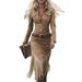 Vintage Western Fringe Suede Long Sleeve Bodycon Dress For Women Cowgirl Chic Party Night Out_ecoleips.com
