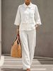 Fashionable Casual Cotton Linen Shirt Lapel Frayed Edge Women's Two Piece Set Style New_ecoleips.com