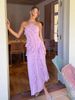 Chic Pleated Halter Neck Long Vacation Dress High Quality Purple Strapless Lotus Edge Maxi Dress New Lady Vacation Gowns TMH8_ecoleips.com