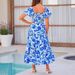 Women's Summer Puff Sleeve Slimming Maxi Dress – High Waist Off-Shoulder Floral Print With Adjustable Spaghetti Strap, Resort Style 2026_ecoleips.com