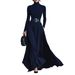 Women's Long Sleeve Solid Color Fitted High Neck Dress Autumn Winter Independent Website Exclusive_ecoleips.com