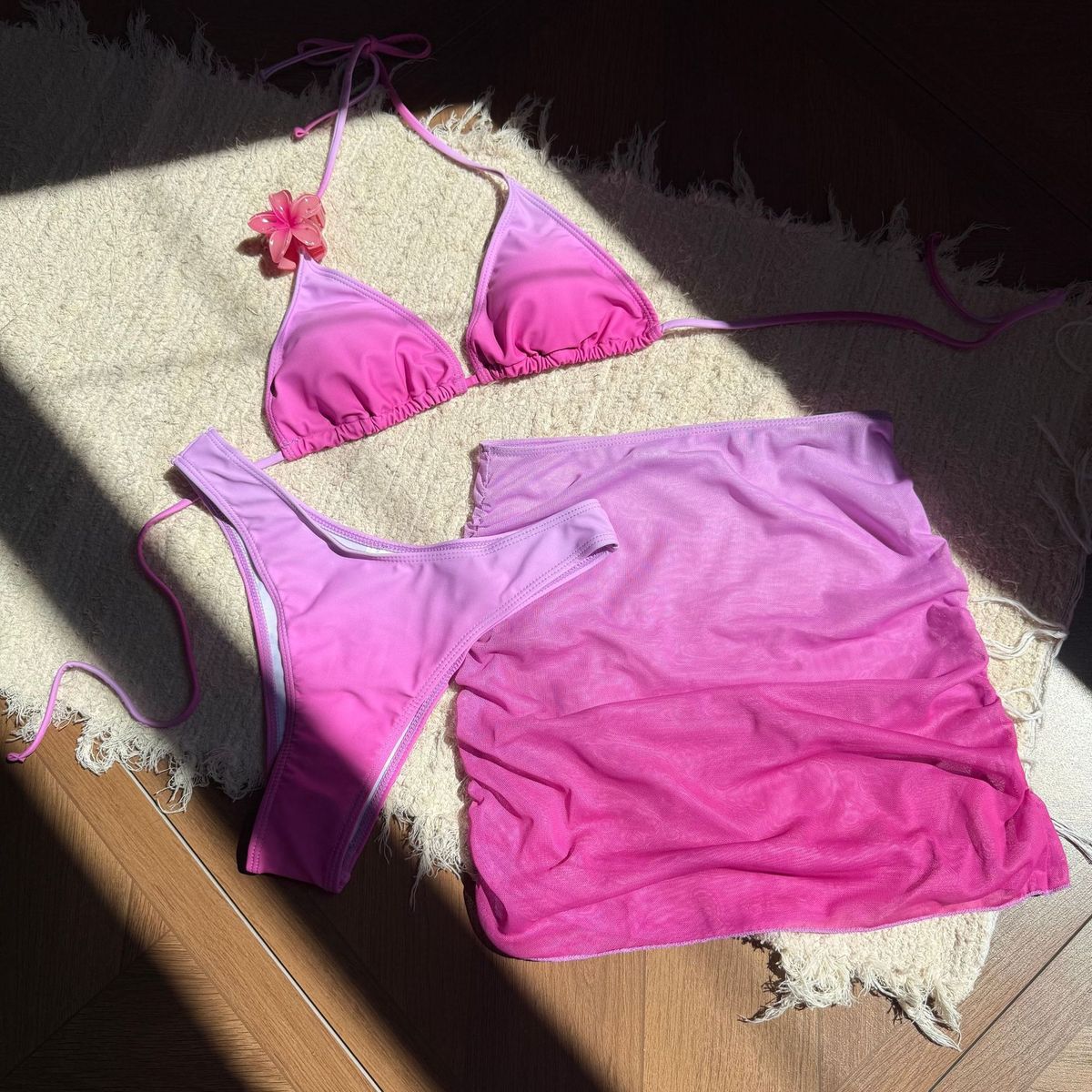 Women's Ombre Bikini Set 3-Piece – Sexy Gradient Swimwear With Sheer Cover-Up For Beach & Pool_ecoleips.com