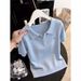 Summer New Women's Sweet Light Blue Collared Short Sleeve Knitted Top Korean Style Gentle Soft T-Shirt 2026_ecoleips.com