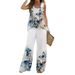 Women's Clothing round neck casual printed vest wide leg pants suit_ecoleips.com
