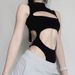 Summer Design Women's Sexy Hollow out Backless Bodysuit Sleeveless Slimming Top European American Style Irregular_ecoleips.com