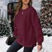 Women's Fashion Fleece Pullover Sweatshirt - Oversized Long Sleeve Crewneck Casual Top For Autumn & Winter - Solid Colors_ecoleips.com