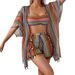 Women's Clothing Sunscreen Cover Up Sexy Tassel Bikini Four Piece Swimsuit Set_ecoleips.com