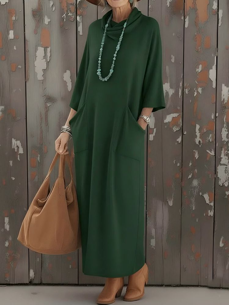 Fashion High Collar Comfortable Robe Dress 2026 Casaul Long Sleeve Knitted Party Dress Elegant Simples Solid Loose Long Dresses_ecoleips.com