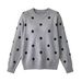 Women's round Neck Polka Dot Jacquard Knit Sweater European American Style Relaxed Fit Long Sleeves Loose Pullover Top for Autumn Winter_ecoleips.com
