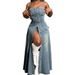 Fashion Temperament Medium Length Single Breasted Suspender Denim Dress_ecoleips.com