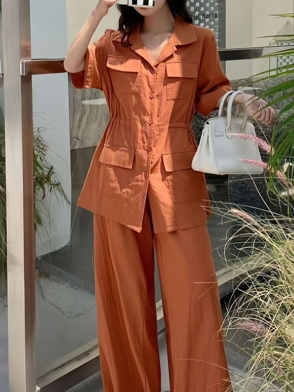 Women's Clothing Short Sleeved Workwear Style Suits For Women Style Wide Leg Pants Cotton And Linen Waist 2 Piece Set_ecoleips.com