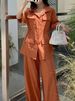 Women's Clothing Short Sleeved Workwear Style Suits For Women Style Wide Leg Pants Cotton And Linen Waist 2 Piece Set_ecoleips.com