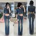 Retro Wide Leg Flared Jeans Blue Low Waisted Slim Fit Washed Distressed Floor Length Trousers for Women Autumn Style_ecoleips.com