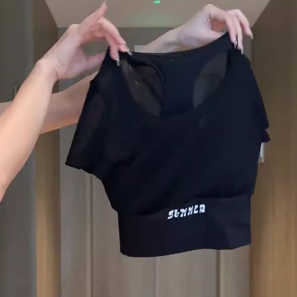 Yoga Sports Top For Women, Slim Fit Plus Size Fitness Outfit, Professional Plus-size Outdoor Running Short-sleeve_ecoleips.com