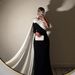 Dramatic Floral Cape Evening Gown – Sexy One-Shoulder Ball Gown For Weddings & Galas (S-XXL, Black/White)_ecoleips.com