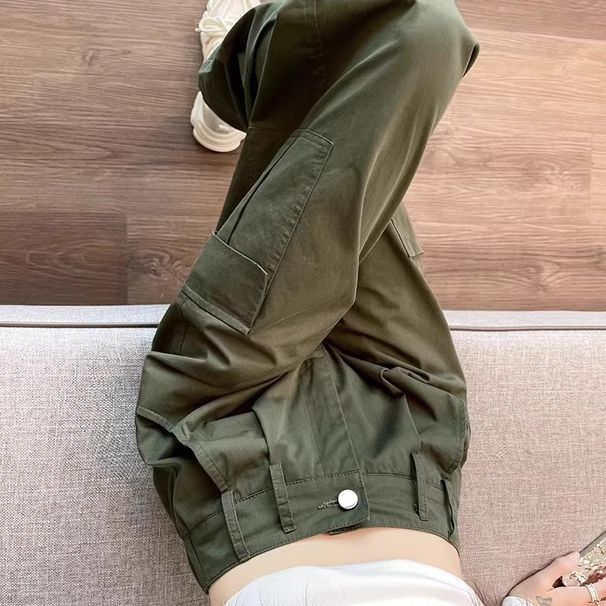 Women's Army Green Cargo Pants Loose Fit Slimming Straight Leg Casual Outdoor Hiking Spring Autumn Full Length Mid Waist_ecoleips.com