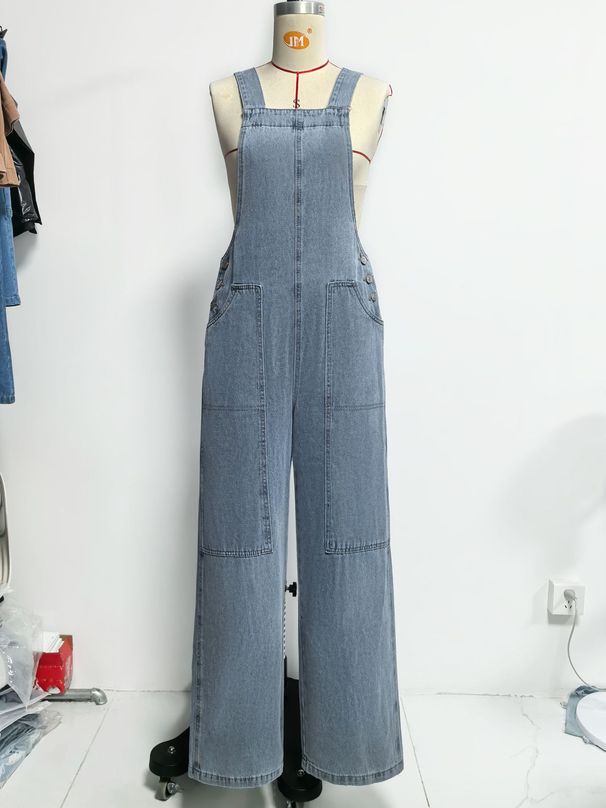 K Wide Leg Denim Overalls, Casual Slimming Jumpsuit, Women's Clothing Style_ecoleips.com