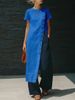 Women's Casual Fashion round Neck Split Button Short Sleeve Top mid Length Spring/Summer Tees Polyester Cotton_ecoleips.com