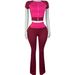 Women's Contrast Color Two-Piece Set Short Sleeve Crop Top High-Waist Flared Pants Trendy Spring Summer Outfit_ecoleips.com