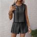 Women's Clothing Summer Casual Striped Sleeveless Fashion Vest Shorts Two Piece Set_ecoleips.com