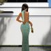 Women's Clothing Sleeveless Halter Neck Dress Sequin Beaded V Neck Open Back Long Dress_ecoleips.com
