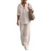 Women's Two-piece Set Women's Lapel Long-sleeved Shirt Spring And Autumn Casual Solid Color Pants Wide Leg Suit_ecoleips.com