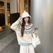 girl Christmas Sweet Style Color-Block Round Neck Pullover Knitted Sweater For Women Winter Long Sleeve Loose Base Shirt Blue_ecoleips.com