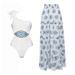 Women's Clothing Retro One-Piece Swimsuit With Chiffon Skirt – Deep V-Neck & Tie Waist (Floral/Plain, S-XL)_ecoleips.com