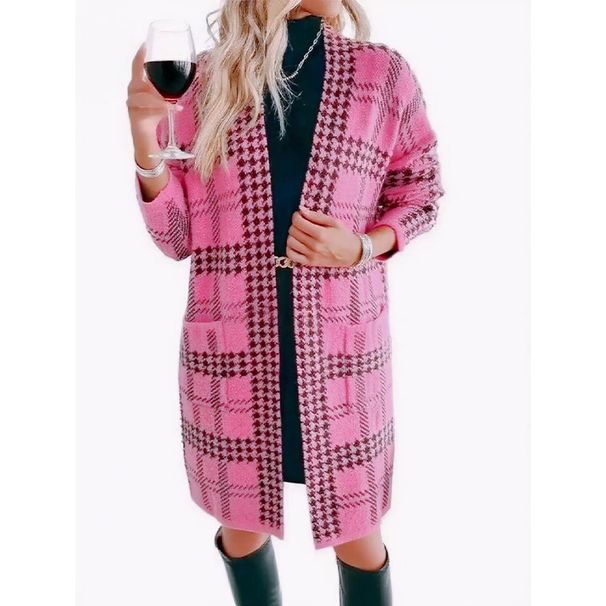 Chic Longline Houndstooth Cardigan – Oversized Open-Front Knit Wrap (Work To Weekend)_ecoleips.com