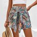 Women's Clothing Printed High Waist Shorts, Bohemian Style Front Knot Shorts_ecoleips.com