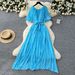 Women's Elegant Drape Dress with Shawl Sleeves And Tie Waist European American Style French Design Pleated Chiffon Long Skirt_ecoleips.com