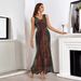 Women's Clothing Sexy Deep V Neck Sleeveless Positioning Flower Sequin Dress Long Dress_ecoleips.com
