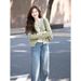 Green Thin Frayed Edge Knitted Cardigan, Layered Over A Sweater, Korean-style Casual Early Autumn Outfit, High-end_ecoleips.com