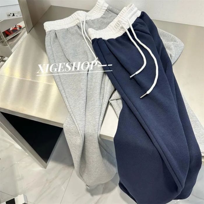 Women's High-Waisted Color-Block Casual Pants Lazy Style Retro Sporty Straight Leg Sweatpants Loose Slimming New Spring Autumn_ecoleips.com