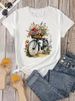 European And American Cross-border Foreign Trade Women's Floral Bicycle Print Round-neck Short-sleeve T-shirt Top_ecoleips.com