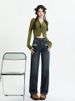 Retro Vintage Design Ripped Denim Straight-leg For Women, Autumn High-waisted Narrow Version, Loose-fitting, Drapey_ecoleips.com