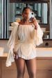 Solid Color Slim Short Dress One Shoulder Neckline Backless Ruffled Flare Sleeves Ruched Elegant Dress For Women Dating Party_ecoleips.com