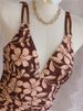 Vintage Coffee Floral Print Two Piece Swimsuit 2026 Women V Neck Slim Dress High Waist Short Swimsuit Beach Bathing Suit Bikini_ecoleips.com