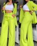 Women's clothing, elegant and solid color split sleeve lapel suit with pockets and straight pants suit_ecoleips.com