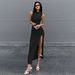 Voya Women's Round Neck Sleeveless Slit Dress, Summer New Style, Pure Desire Style, Hip Bag, Mid Length Skirt For Women_ecoleips.com